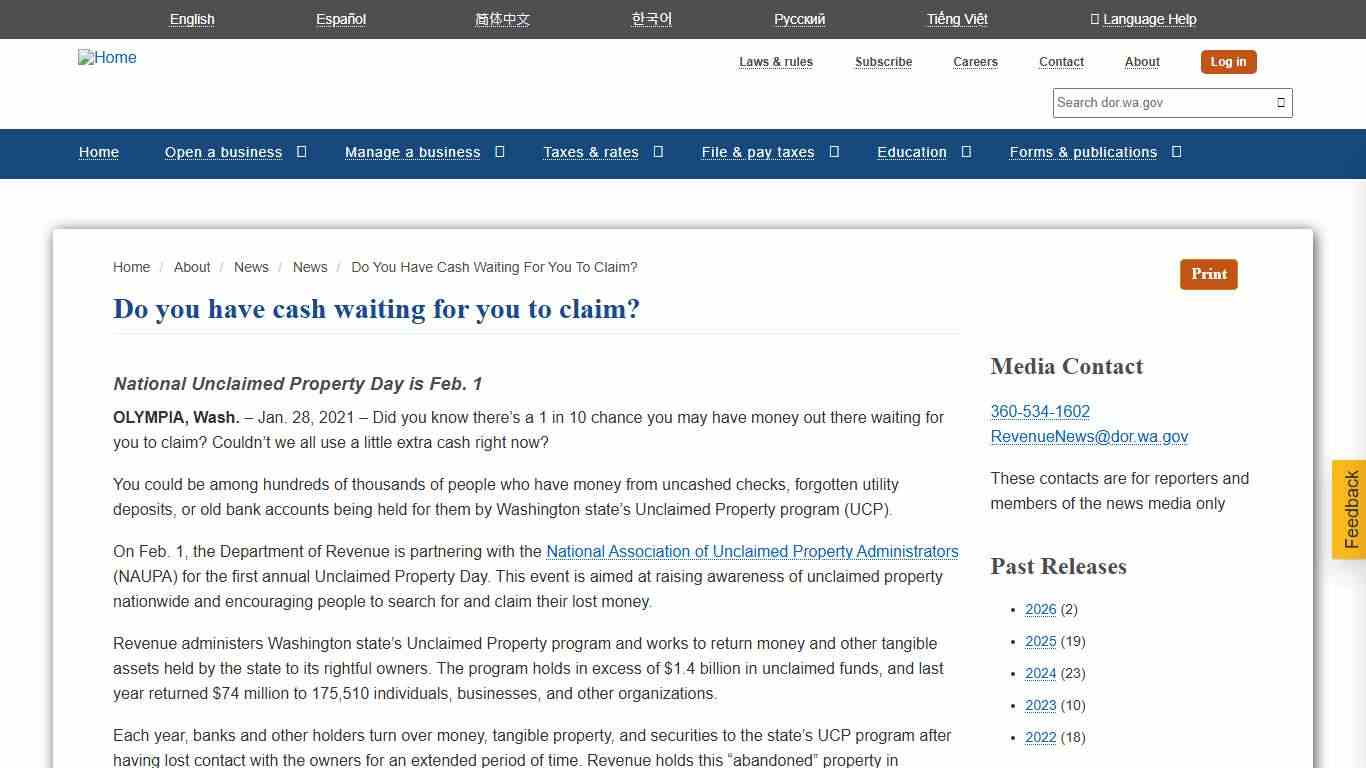 Do you have cash waiting for you to claim? Washington Department of Revenue