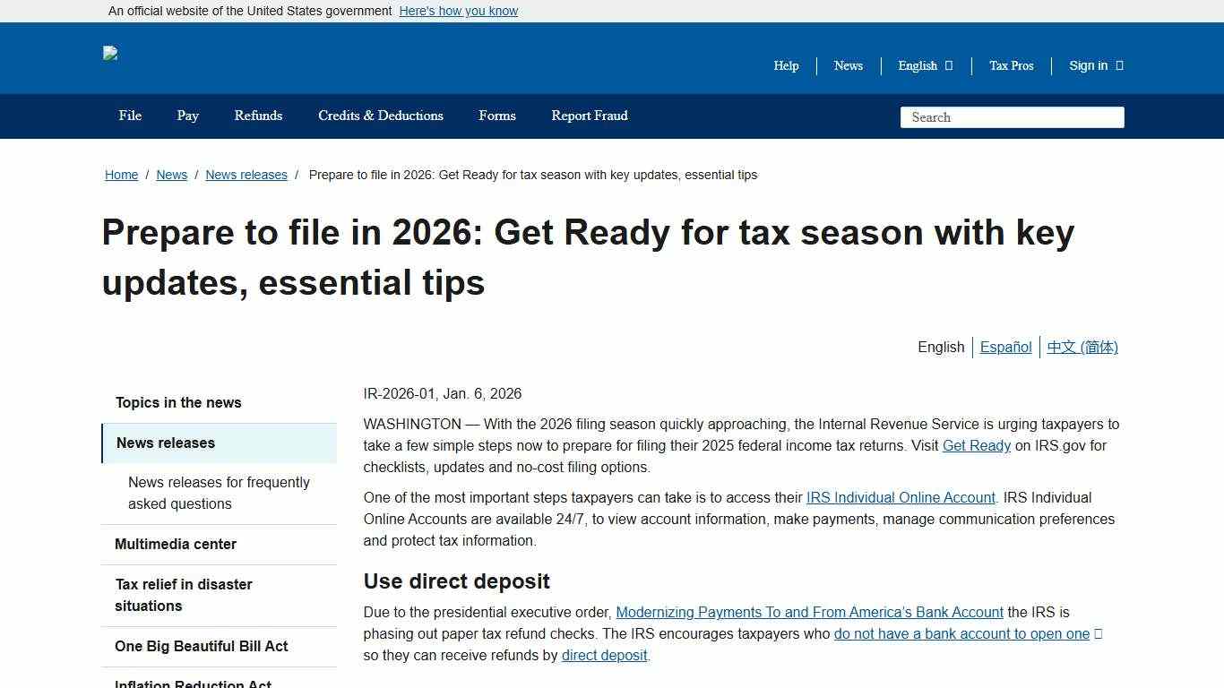 Prepare to file in 2026: Get Ready for tax season with key updates, essential tips Internal Revenue Service